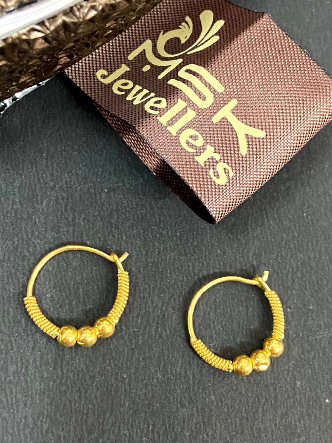 Pure gold 22ct hallmark hoop earring and bali handmade Etsy