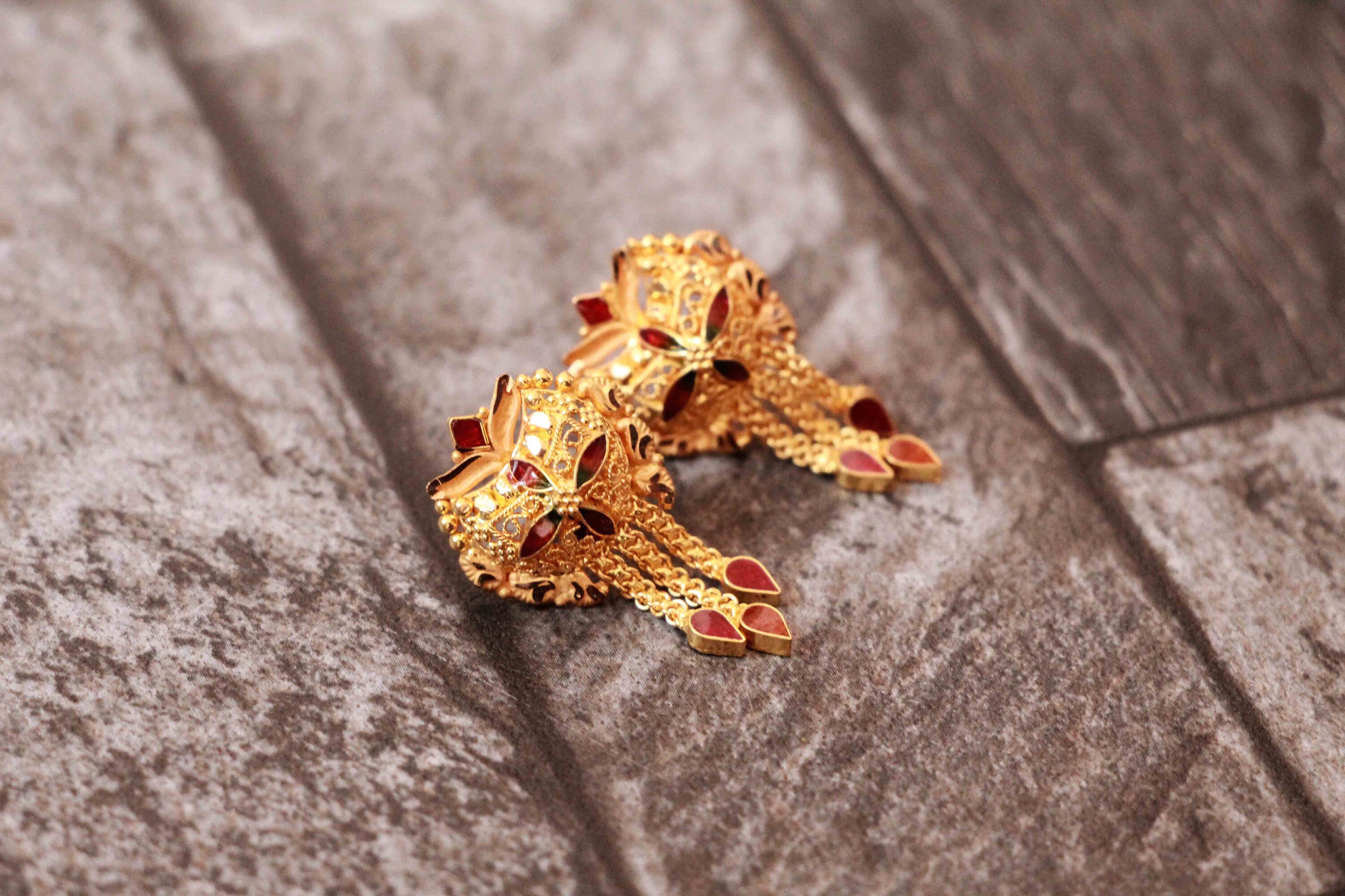 Pure gold 22k handmade earring women jewelry holl mark Etsy