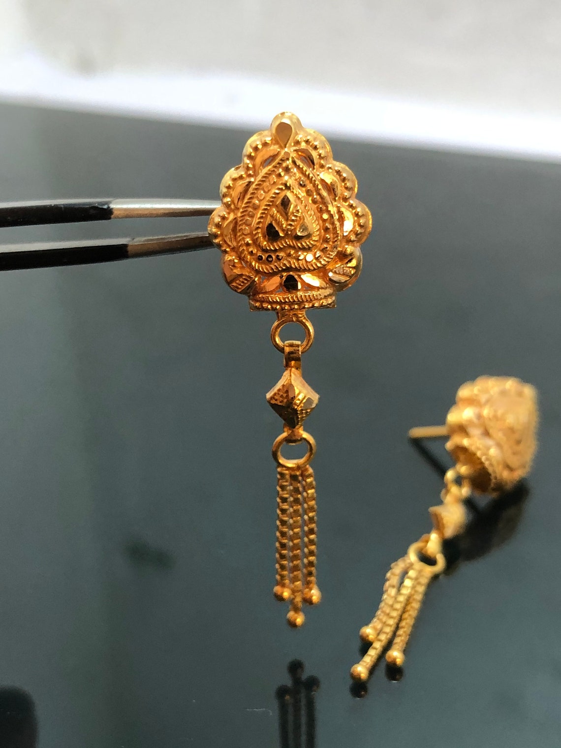 Pure gold 22k handmade earring women jewelry holl mark Etsy