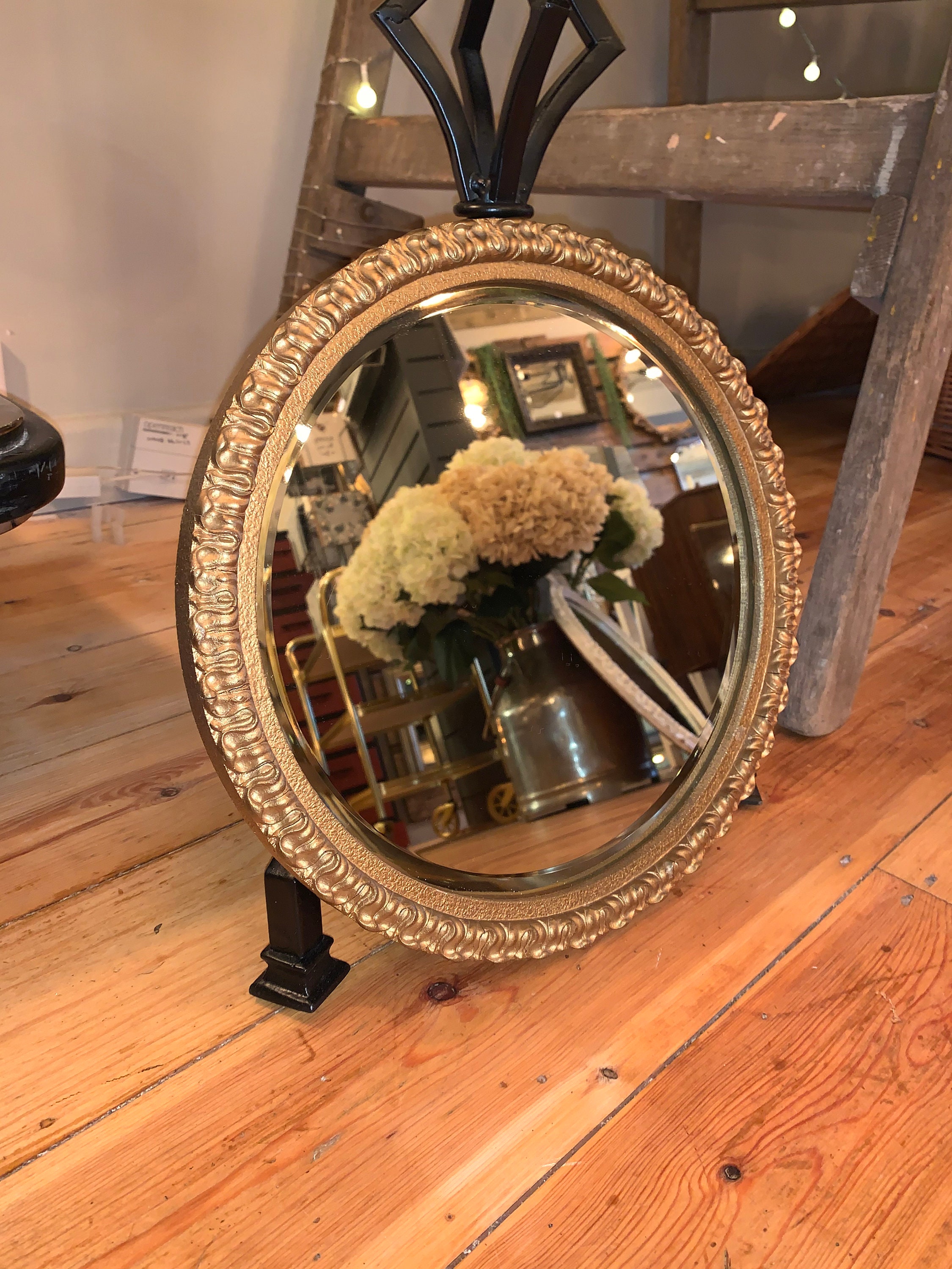Small Vintage Round Mirror with Gold Trim Framed by Etsy