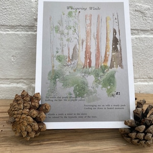 Impression écologique et recyclée : Whispering winds art original & poésie carte postale A6