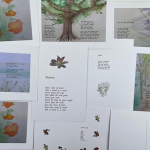 Paquete de seis postales A6 con impresiones ecológicas y recicladas, arte y poesía originales, paquete de 6