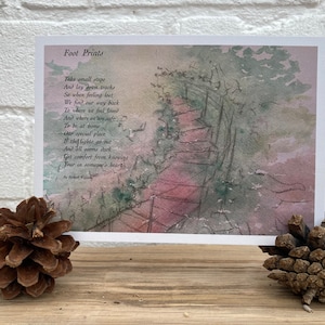 Eco, recycle Druck: Fußabdrücke Original Kunst & Poesie A6 Postkarte