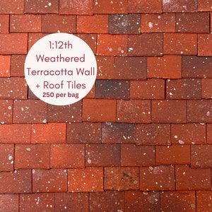 1:12th Scale Miniature Model Doll house Roof + Wall Tiles Slates | 250 per bag | Weathered Terracotta