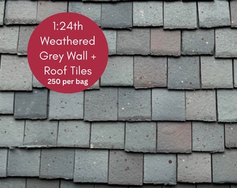 1:24th G Scale Miniature Model Doll house Roof + Wall Tiles Slates | 250 per bag | Weathered Grey