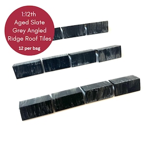 1:12th Scale Miniature Model Doll house Angled Ridge Roof Tiles Trim | Aged Slate Grey