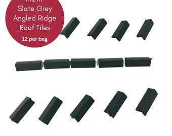 1:12th Scale Miniature Model Doll house Angled Ridge Roof Tiles Trim | Slate Grey