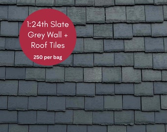 1:24th Scale Miniature Model Doll house Roof + Wall Tiles Slates | 250 per bag | Slate Grey