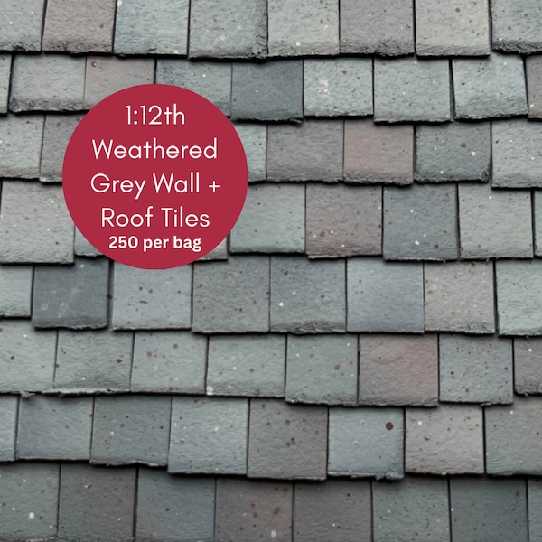 1:12th Scale Miniature Model Dollhouse Diorama Roof + Wall Tiles Slates | 250 per bag | Weathered Grey