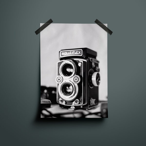 Poster, A4 Print, Black White, Camera, Rolleiflex, Vintage, Photography, Art, Design