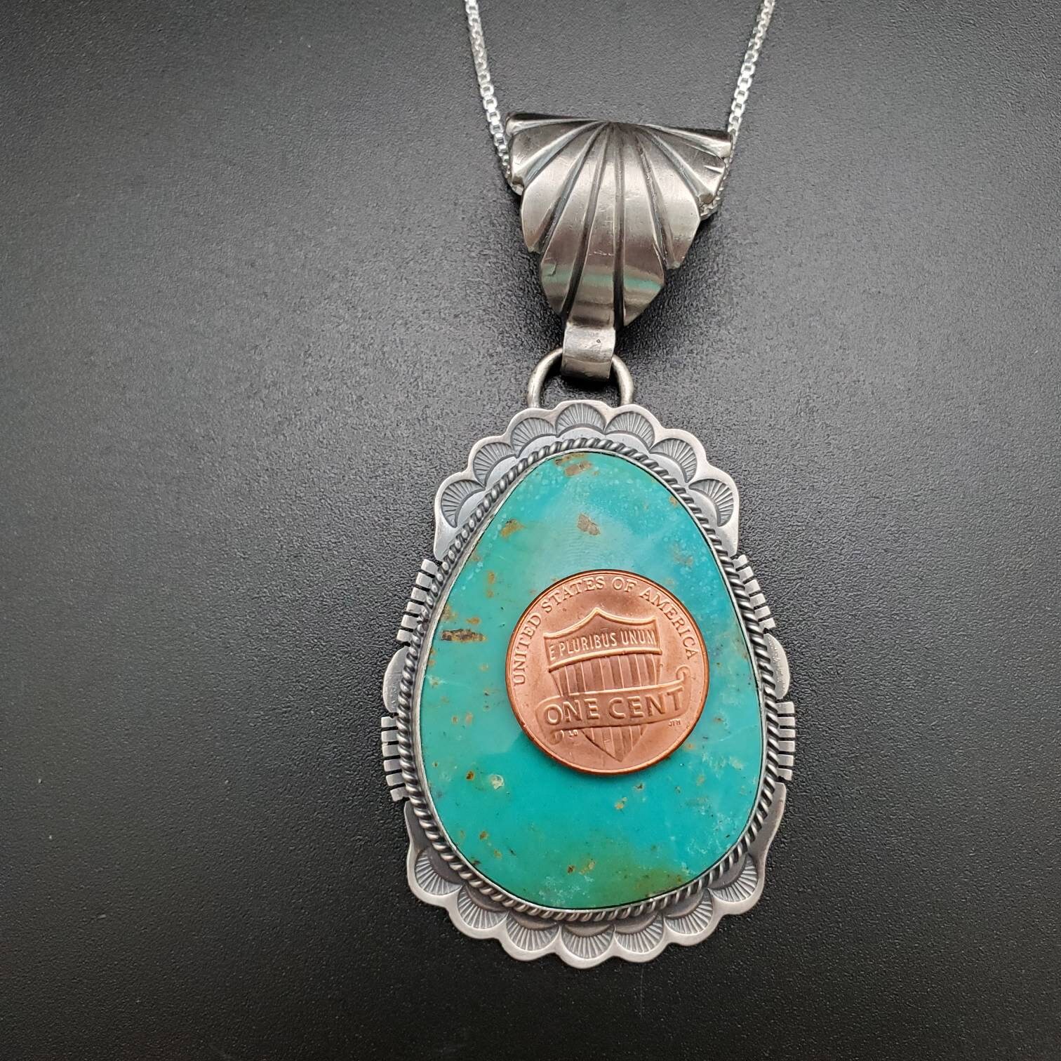 SFH #03 | Big Kingman Turquoise Necklace Pendant With Silver Chain ...