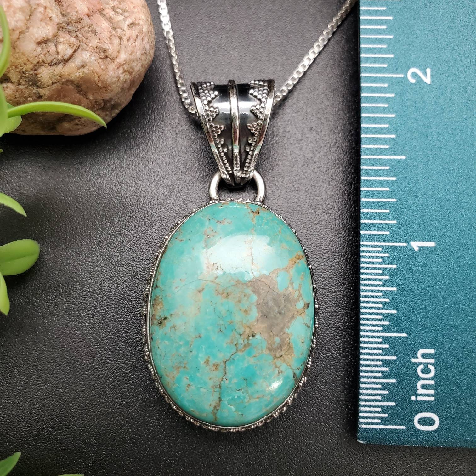 PLNT#147 | Unique Turquoise Necklace Pendant With Silver Chain Necklace ...