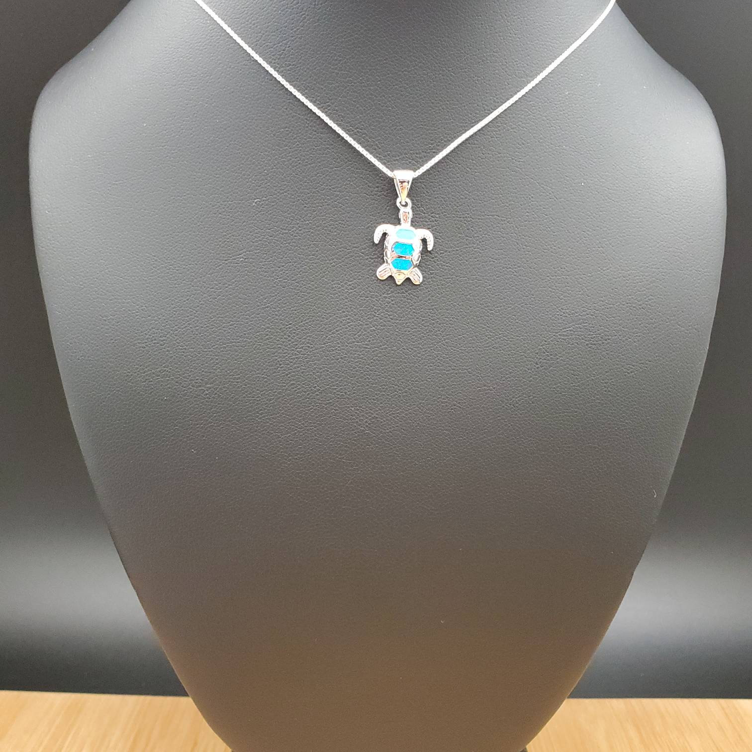 Sea Turtle Inlay Dainty Blue Opal Inlay Sea Turtle Necklace Pendant With Silver Chain ...