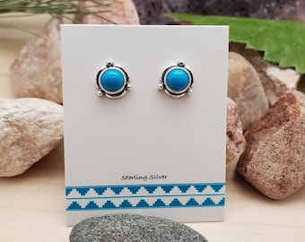 925ForHer Small Turquoise Stud Earrings | blue Turquoise Post Earrings | Sterling Silver Studs | Small Southwestern Jewelry | Made in USA