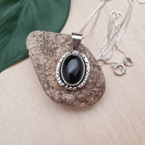 925ForHer Black Onyx Southwest Necklace Pendant With Silver Box Chain Necklace 18 Inches | Sterling Silver Black Onyx Necklace | Made in USA