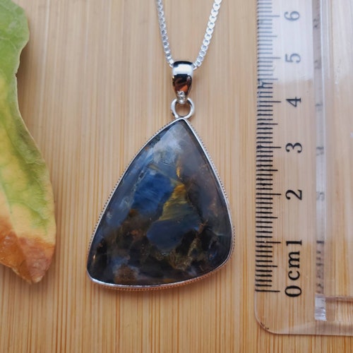 Beautiful #28 Big Pietersite Necklace Pendant With Silver Chain Necklace | shops Silver Healing Gemstone Pendant | Pietersite Necklace Pendant