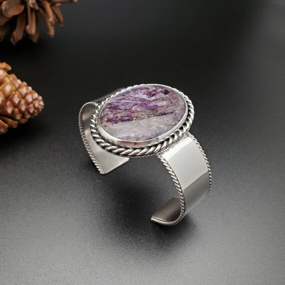 Heavy Huge Southwestern Charoite Sterling Silver Bracelet Heavy Huge Southwestern Charoite Sterling Silver Bracelet