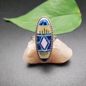 Inlay Ring #459 | Lovely Multicolor Inlay Southwest Ring | Sterling Silver Inlay Multicolor Ring | Dainty Pattern Inlay Ring | Gifts Ideas