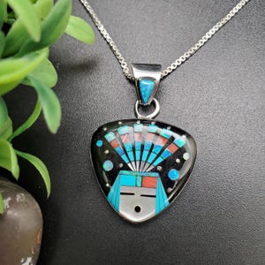 SFH #242 | Unique Multicolor Inlay Pendant Option With A Silver Box Chain | Sterling Silver Colorful Southwestern Inlay Pendant Necklace
