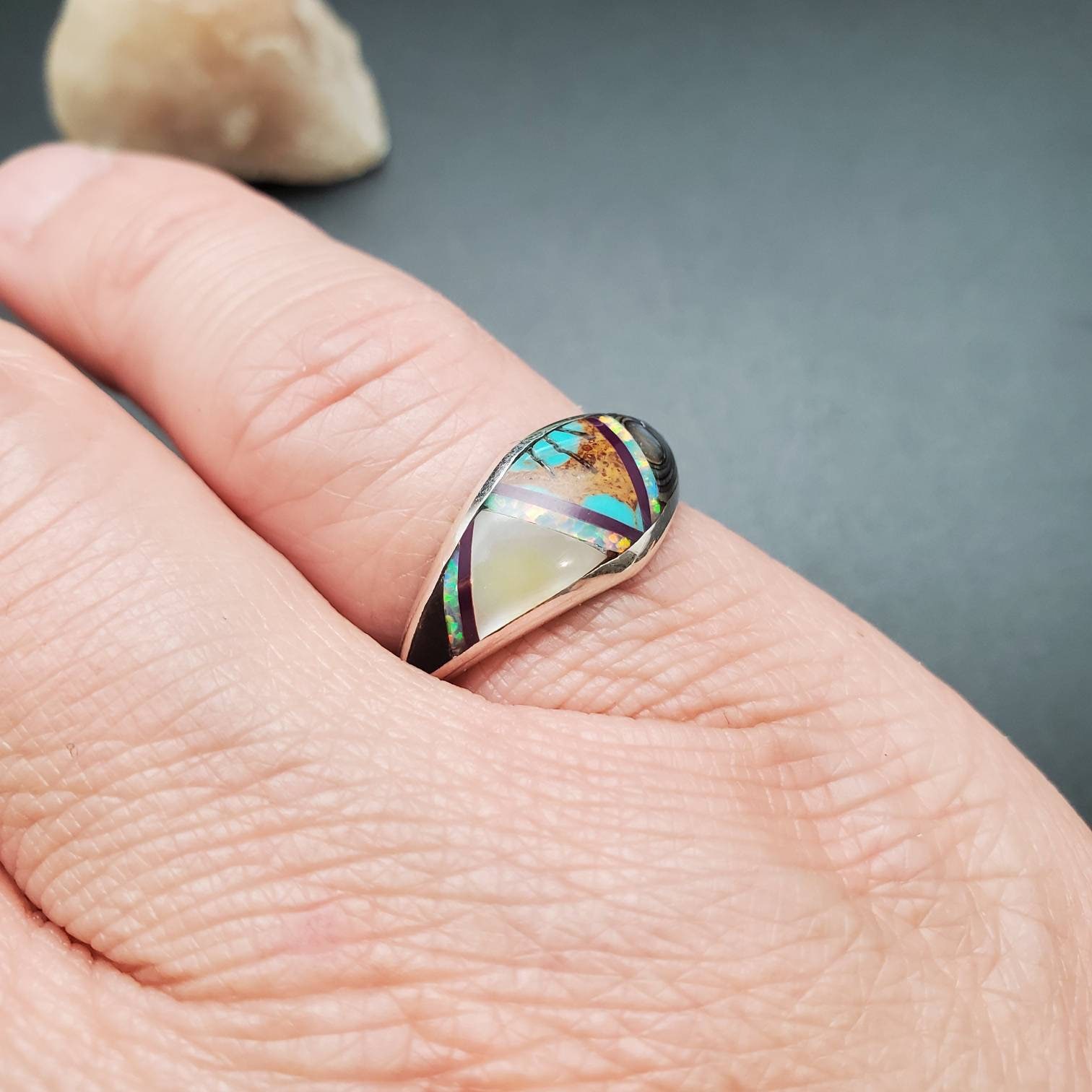 Inlay Set Rings Inlay Ring #464 | Lovely Multicolor Inlay Southwest Ring | Sterling ...
