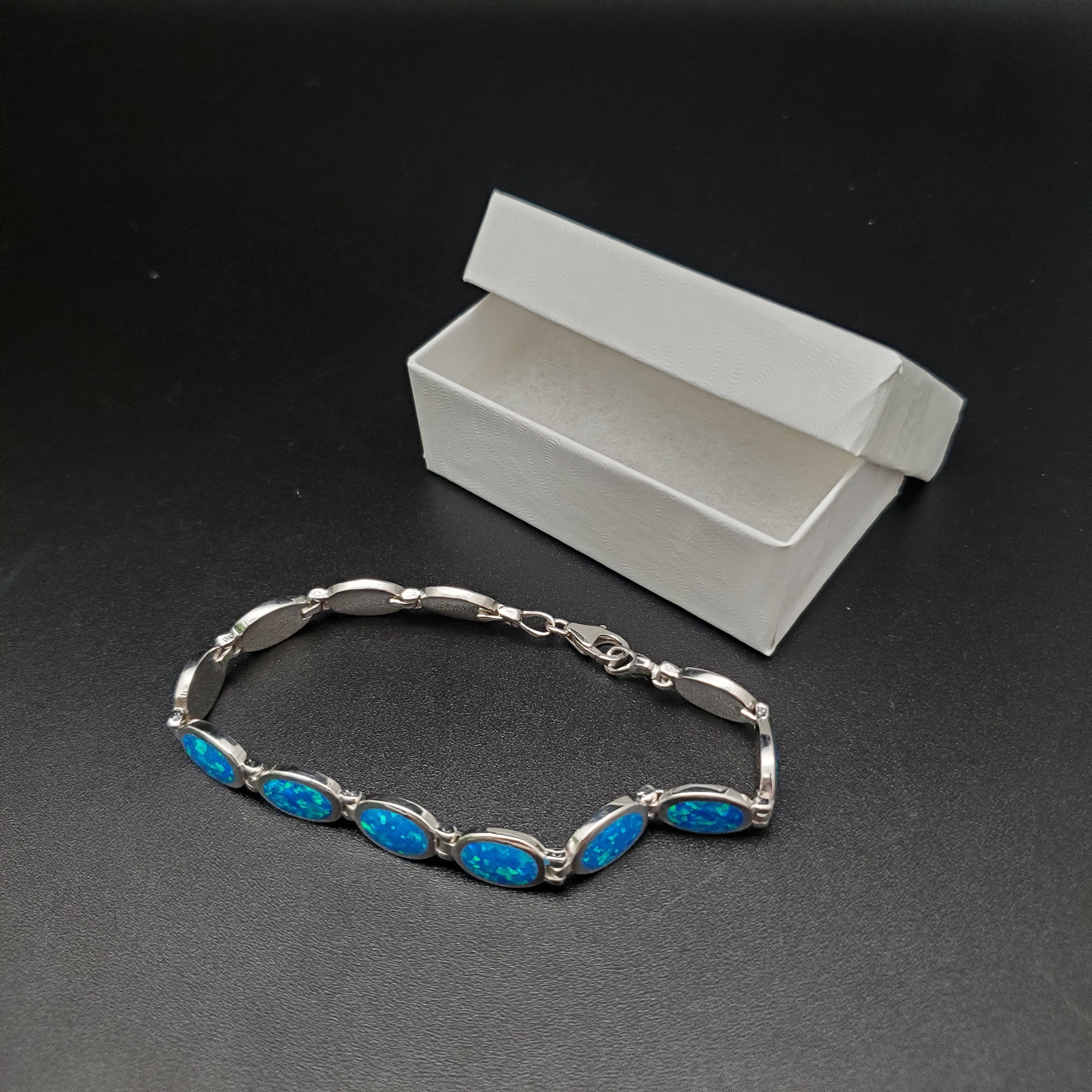 SAM #21 | Blue Opal Inlay Link Bracelet 7 1/2in | Sterling