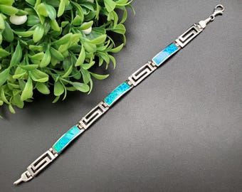 SAM #22 | Blue Opal Inlay Link Bracelet 7 3/4 in | Sterling