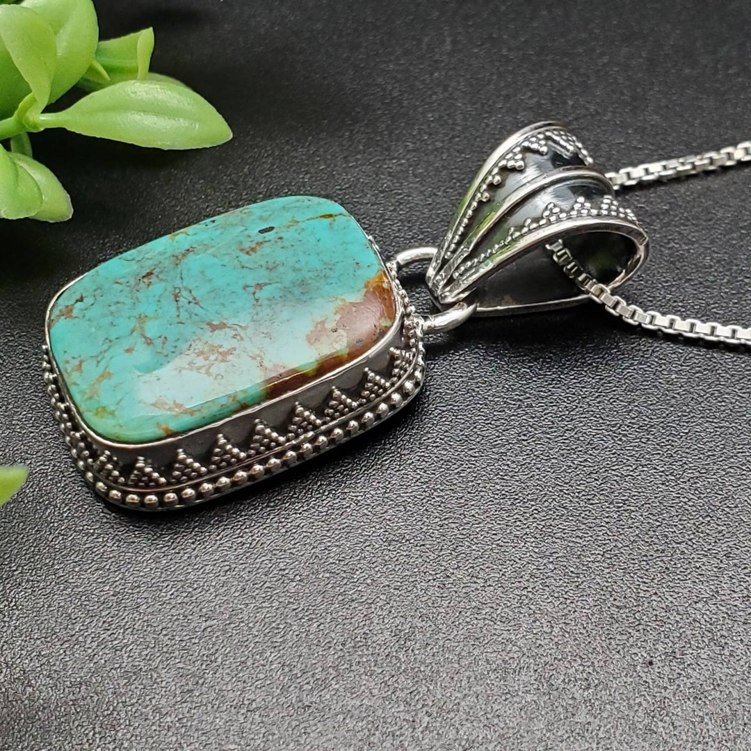 PLNT#112 | Unique Turquoise Necklace Pendant With Silver Chain Necklace ...