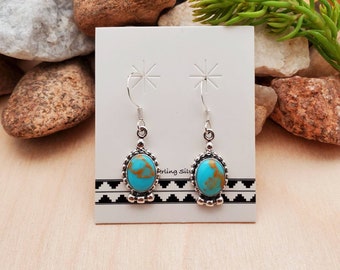 925ForHer Small Turquoise Dangle Earrings | Sterling Silver Dangle Earrings | Turquoise Earrings | Turquoise Southwest Jewelry Made in USA