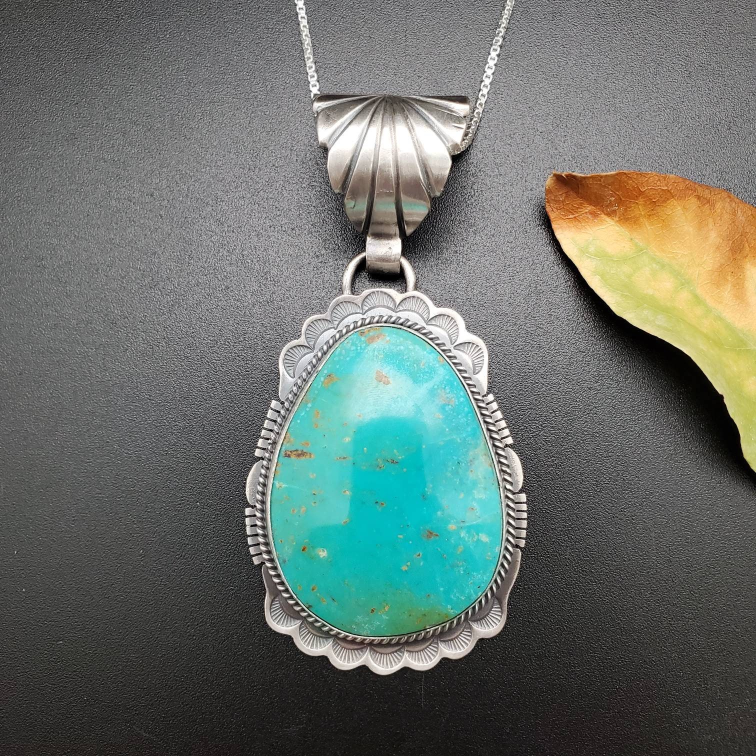 SFH #03 | Big Kingman Turquoise Necklace Pendant With Silver Chain ...