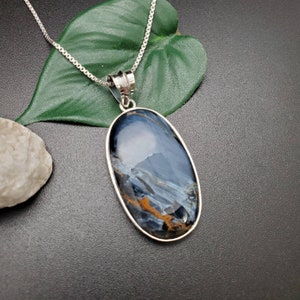 SC#04 Big Pietersite Necklace Pendant With Silver Chain Necklace | Sterling Silver Pietersite Gemstone Necklace Pendant | Gifts For Her