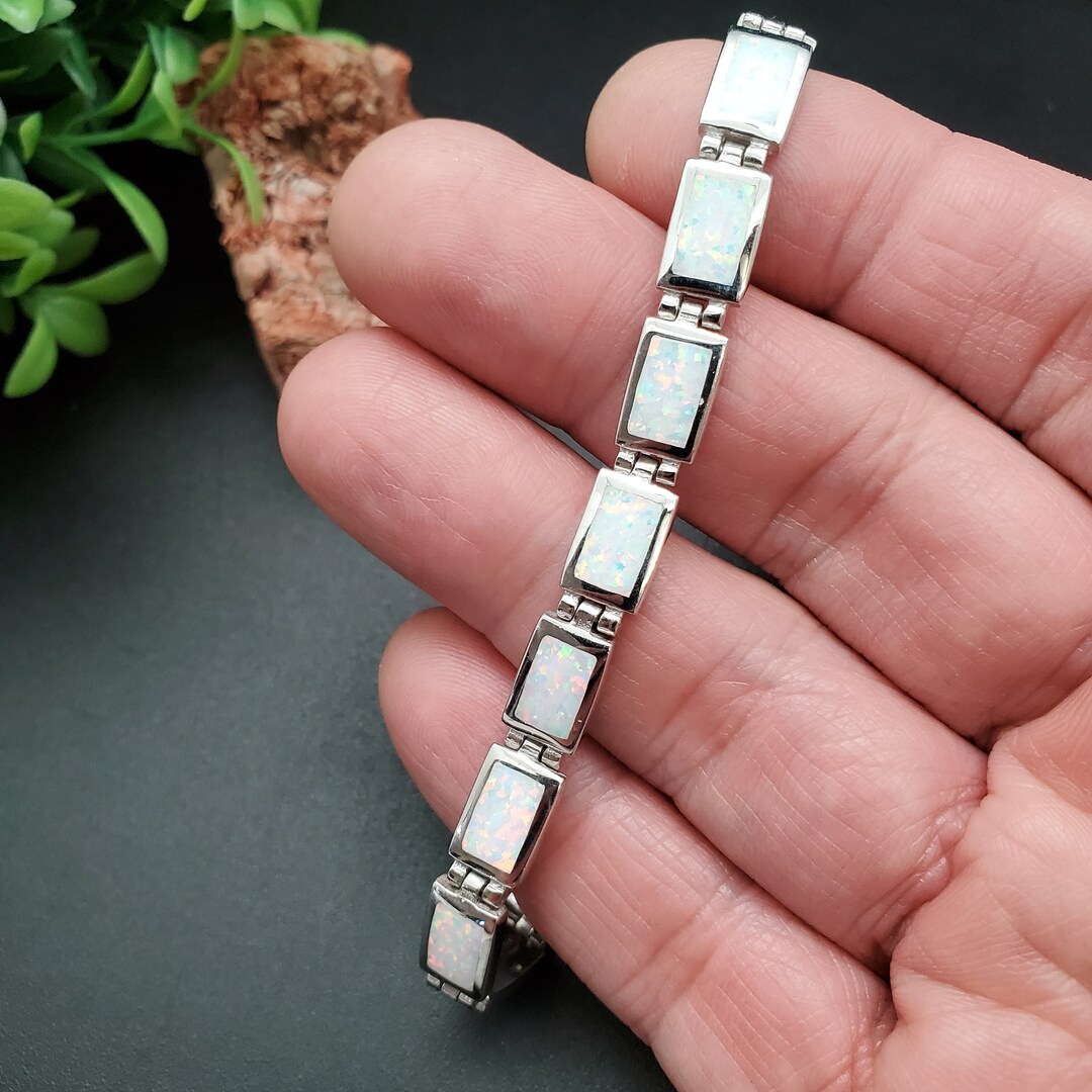 SAM #12 White Opal Inlay Link Bracelet 1/2 in Sterling Silver