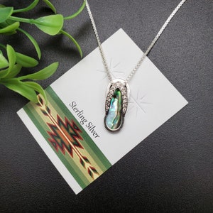 EMV #149 | Abalone Inlay Flip Flop Necklace Pendant With Silver Chain Necklace | Sterling Abalone Shell Flip Flop Pendant | Hawaiian Gifts