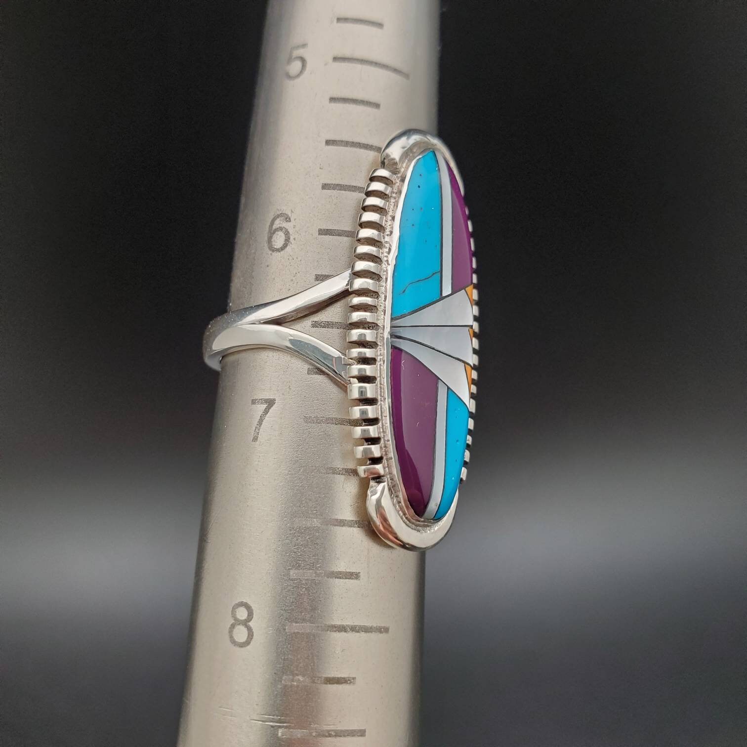 Inlay Ring #488 | Lovely Multicolor Inlay Southwest Ring Size 6 1/2 ...