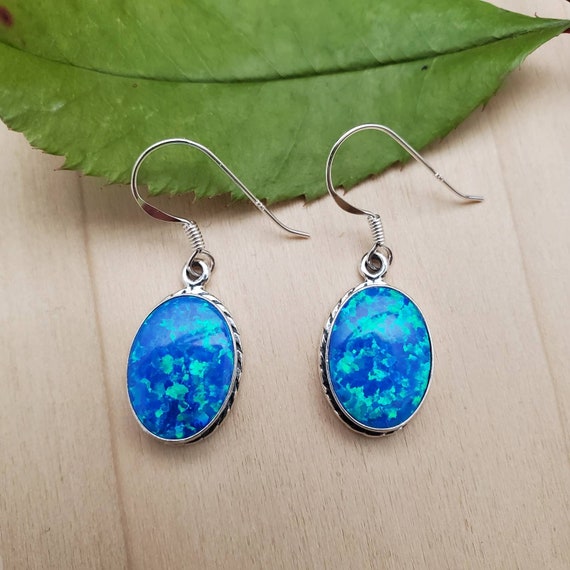 5mm Sterling Silver Opal Drop Earring in Blue 5mm Sterling Silver Opal Drop Earring in Blue