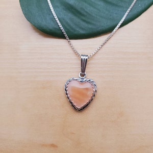 925ForHer Dainty Pink Heart Necklace Pendant With Silver Box Chain Necklace 18 in | Sterling Silver Pink Shell Heart Necklace | Made in USA