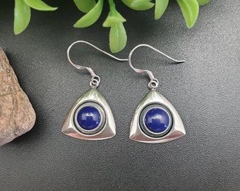 Sterling Silver Concho Earrings | Blue Lapis Lazuli Earrings | Blue Stone Dangle Earrings | Sterling Silver Southwestern Jewelry Made in USA