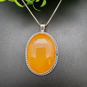Stock# P02A | 30x40mm Yellow Agate Necklace Pendant With Silver Chain | Sterling Silver Yellow Agate Pendant | Southwest Pendant Made in USA