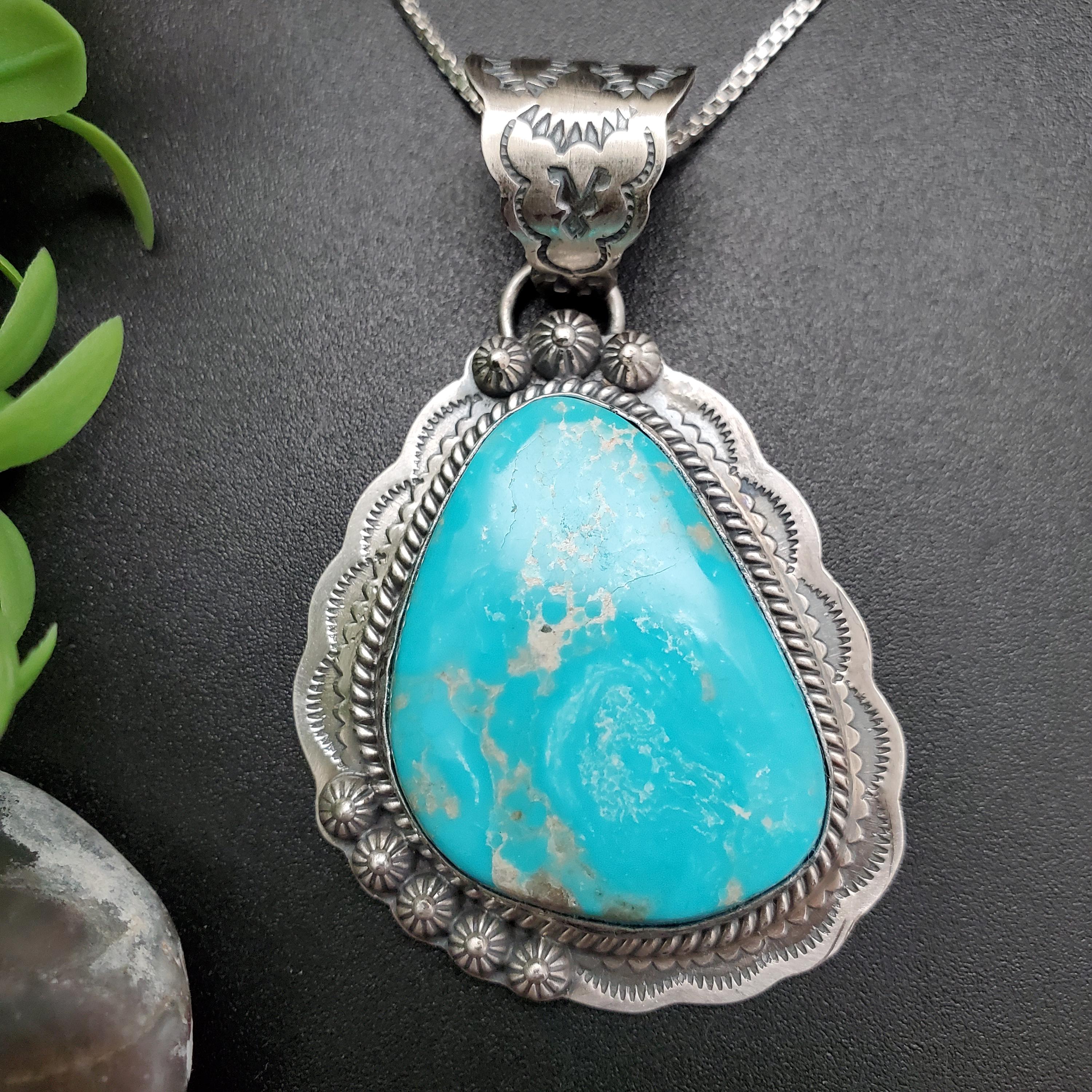 【本物】turquoise stone ネックレスチャーム　silver925 Amazon.com: DOLIOX Genuine Teardrop Turquoise Necklace, Sterling
