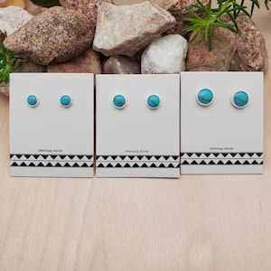 925ForHer Kingman Turquoise Studs | 5mm 6mm 8mm Sterling Silver Stud Earrings | Turquoise Jewelry | Dainty Turquoise Earrings Made in USA