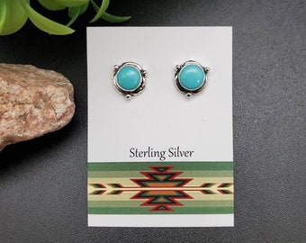 925ForHer 6mm Small Turquoise Concho Stud Earrings | Kingman Turquoise Studs Small Concho 925 | Everyday Earrings | Made in USA