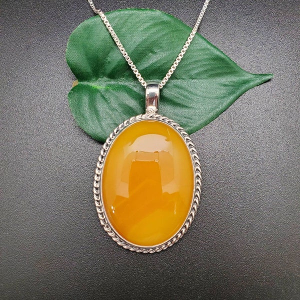 Stock# P02B | 30x40mm Yellow Agate Necklace Pendant With Silver Chain | Sterling Silver Yellow Agate Pendant | Southwest Pendant Made in USA