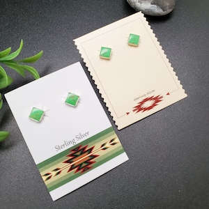 925ForHer 5mm Square Gaspeite Post Earrings | Bright Green Stone | Gaspeite Stud Earrings | Sterling Silver Studs | Dainty Green Made in USA