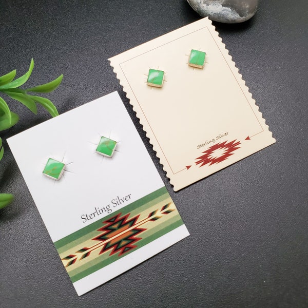 925ForHer 5mm Square Gaspeite Post Earrings | Bright Green Stone | Gaspeite Stud Earrings | Sterling Silver Studs | Dainty Green Made in USA