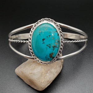 925ForHer Dainty Blue Turquoise Bracelet Cuff | Sterling Silver Turquoise Bracelet  | Turquoise Southwest Cuff Bracelet | Turquoise Jewelry