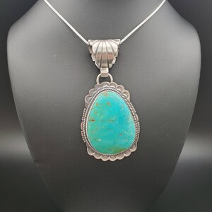SFH #03 | Big Kingman Turquoise Necklace Pendant With Silver Chain ...
