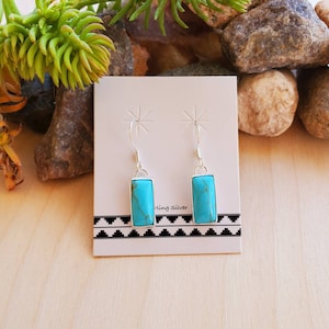 925ForHer Dainty Blue Rectangle Earrings | Kingman Turquoise Dangle Earrings | Simple Turquoise Earrings | Sterling Silver Turquoise Jewelry
