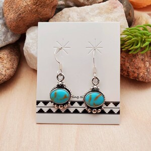 925ForHer Dainty Turquoise Southwest Earrings | Kingman Turquoise Dangle Earrings | Sterling Silver Earrings | Small Turquoise Made in USA
