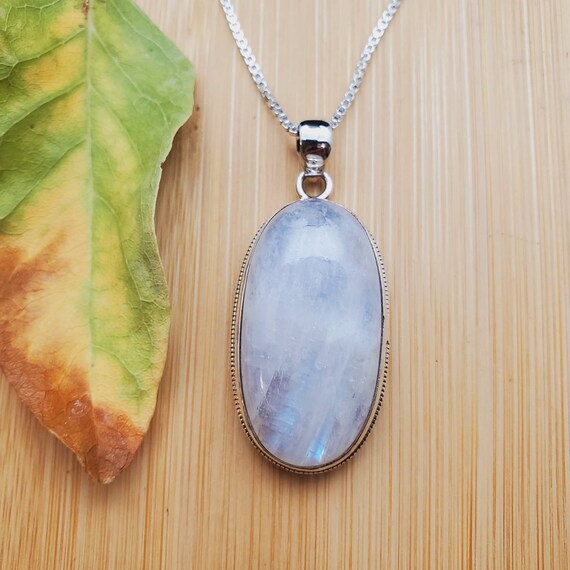 Beautiful #15 Rainbow Moonstone Necklace Pendant With Silver Chain