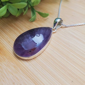 PLNT#206 | Unique Purple Amethyst Necklace Pendant With Silver Chain Necklace | Big 12mm Bail Sterling Silver Amethyst Pendant Necklace