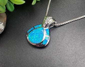 TULU #155 / Incrustación de ópalo azul fuego, opciones de colgante de collar de CZ, cadena de plata / Colgante de ópalo azul con piedra preciosa de plata esterlina / Hermoso colgante